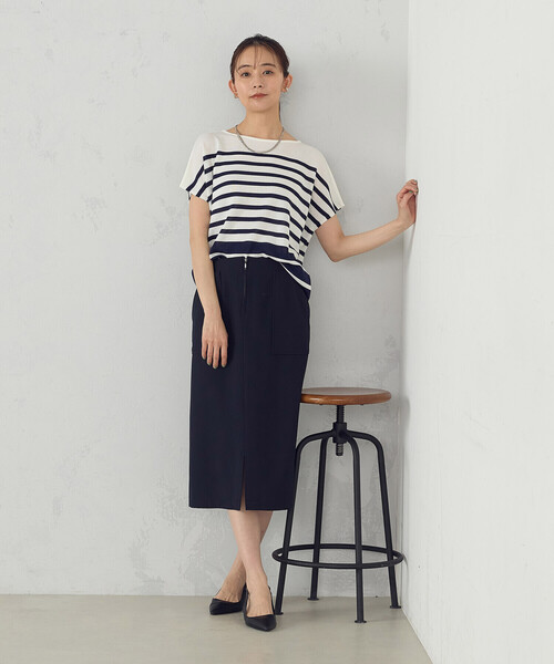COMME CA ISM（コムサイズム）の「【ウォッシャブル】前後２WAY フレンチスリーブニットTシャツ（ニット/セーター・レディース・ネイビー×ホワイト/ブラック×ホワイト・FREE）」の9枚目の写真