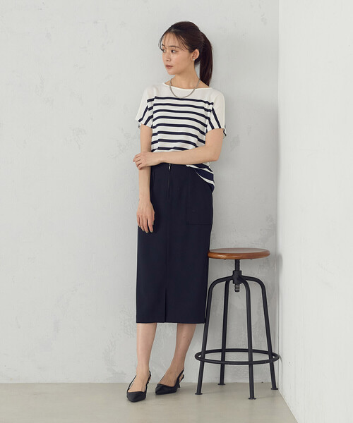 COMME CA ISM（コムサイズム）の「【ウォッシャブル】前後２WAY フレンチスリーブニットTシャツ（ニット/セーター・レディース・ネイビー×ホワイト/ブラック×ホワイト・FREE）」の10枚目の写真