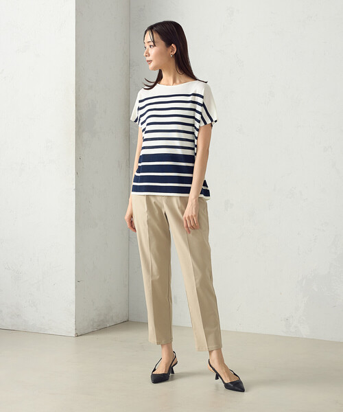 COMME CA ISM（コムサイズム）の「【ウォッシャブル】前後２WAY フレンチスリーブニットTシャツ（ニット/セーター・レディース・ネイビー×ホワイト/ブラック×ホワイト・FREE）」の11枚目の写真
