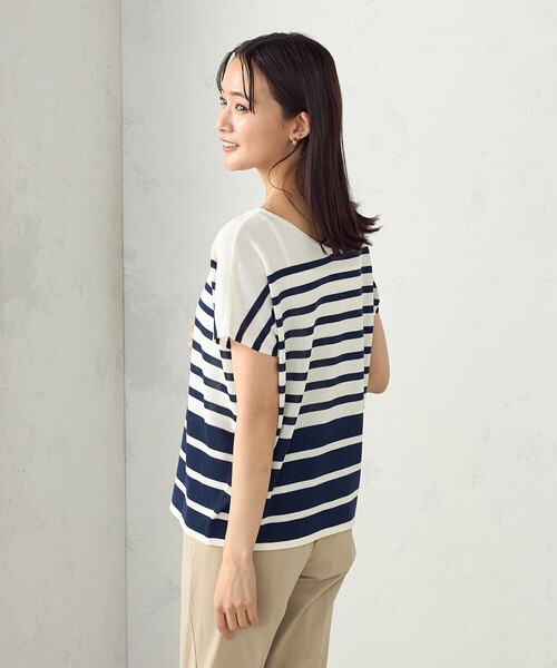 COMME CA ISM（コムサイズム）の「【ウォッシャブル】前後２WAY フレンチスリーブニットTシャツ（ニット/セーター・レディース・ネイビー×ホワイト/ブラック×ホワイト・FREE）」の12枚目の写真
