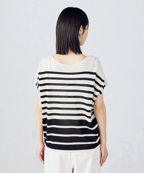 COMME CA ISM（コムサイズム）の「【ウォッシャブル】前後２WAY フレンチスリーブニットTシャツ（ニット/セーター・レディース・ネイビー×ホワイト/ブラック×ホワイト・FREE）」の16枚目の写真