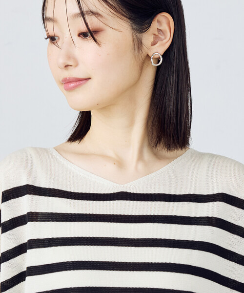 COMME CA ISM（コムサイズム）の「【ウォッシャブル】前後２WAY フレンチスリーブニットTシャツ（ニット/セーター・レディース・ネイビー×ホワイト/ブラック×ホワイト・FREE）」の17枚目の写真