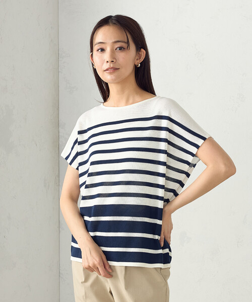 COMME CA ISM（コムサイズム）の「【ウォッシャブル】前後２WAY フレンチスリーブニットTシャツ（ニット/セーター・レディース・ネイビー×ホワイト/ブラック×ホワイト・FREE）」の22枚目の写真
