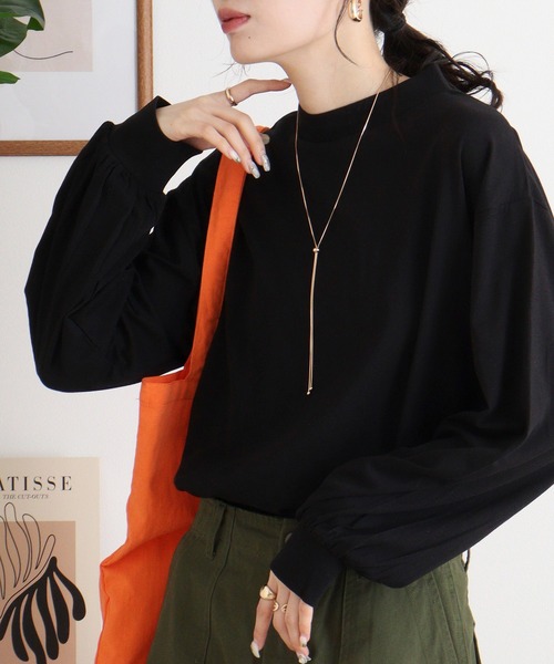atONE(アットワン)の「バルーンスリーブモックネックトップス(Tシャツ/カットソー・レディース・ミント/オフホワイト/チャコールグレー/グレイッシュベージュ/ブラック・4L~5L/M-L/LL~3L)」の1枚目の写真