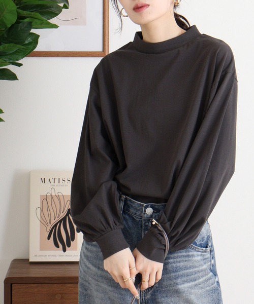 atONE(アットワン)の「バルーンスリーブモックネックトップス(Tシャツ/カットソー・レディース・ミント/オフホワイト/チャコールグレー/グレイッシュベージュ/ブラック・4L~5L/M-L/LL~3L)」の21枚目の写真
