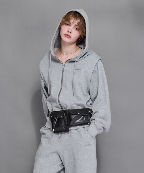 トップス aclent Oversized logo zip hoodie gry トップス aclent Oversized logo zip hoodie gry 2wayオーバージップ