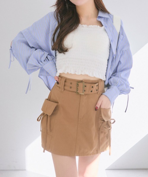 banal chic bizarreオリーブグリーン ミニスカート ロープ付き OLIVE des OLIVE（オリーブデオリーブ）の「ローライズプリーツ