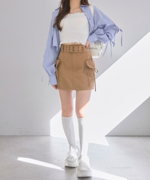 OLIVE des OLIVE（オリーブデオリーブ）の「ベルト付きカーゴミニスカート（スカート・レディース・キャメル/ライトベージュ/ブラック系その他・FREE）」の7枚目の写真