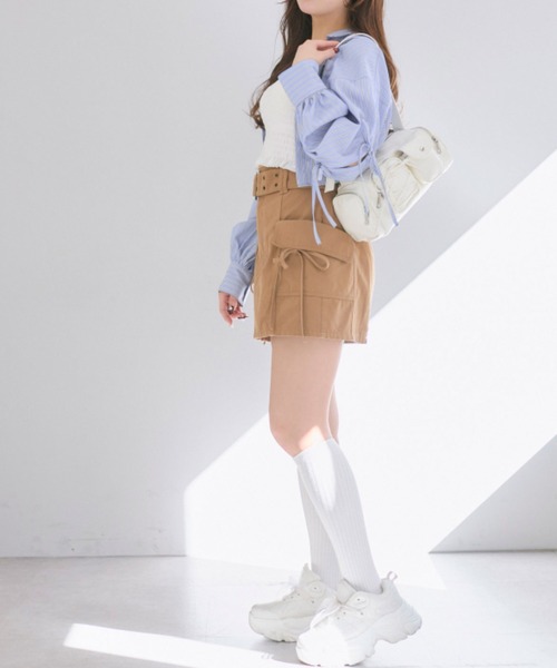 OLIVE des OLIVE（オリーブデオリーブ）の「ベルト付きカーゴミニスカート（スカート・レディース・キャメル/ライトベージュ/ブラック系その他・FREE）」の8枚目の写真