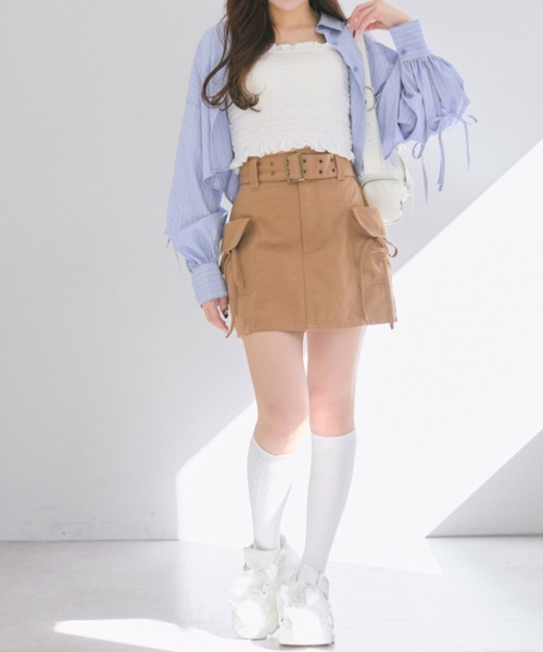 OLIVE des OLIVE（オリーブデオリーブ）の「ベルト付きカーゴミニスカート（スカート・レディース・キャメル/ライトベージュ/ブラック系その他・FREE）」の9枚目の写真