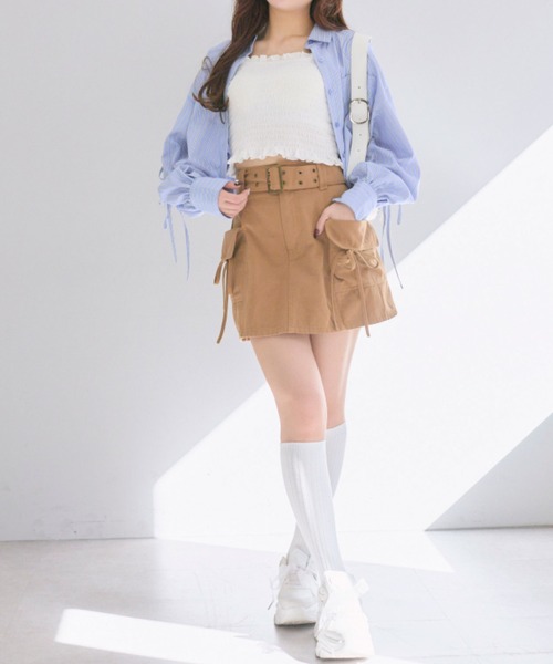 OLIVE des OLIVE（オリーブデオリーブ）の「ベルト付きカーゴミニスカート（スカート・レディース・キャメル/ライトベージュ/ブラック系その他・FREE）」の10枚目の写真