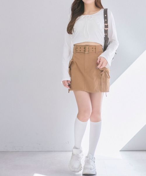 OLIVE des OLIVE（オリーブデオリーブ）の「ベルト付きカーゴミニスカート（スカート・レディース・キャメル/ライトベージュ/ブラック系その他・FREE）」の14枚目の写真
