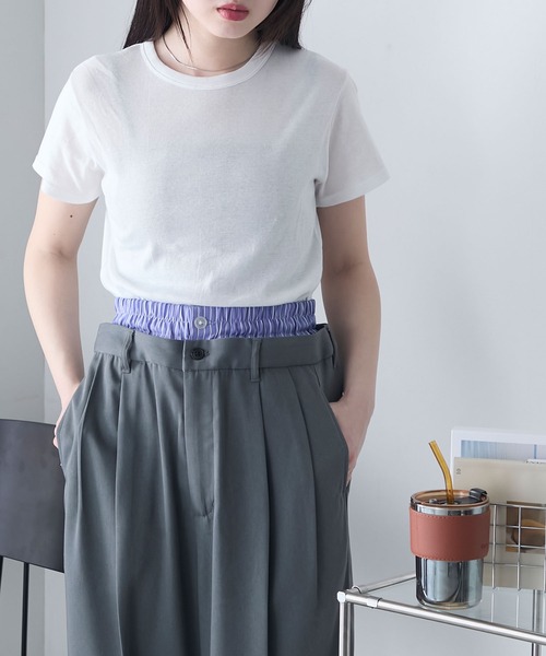 MILLER(ミラー)の「【forksy.】【Robert P. Miller】ロバート ピー ミラー シアー コンパクト クルーネックTシャツ(Tシャツ/カットソー・レディース・シャーベット/オフホワイト/ライトグリーン/ブラック・FREE)」の2枚目の写真