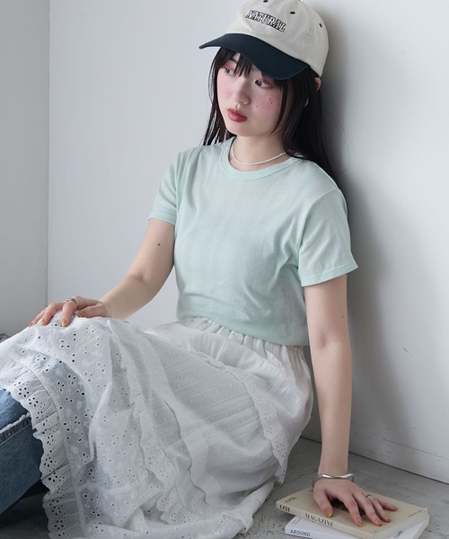 MILLER(ミラー)の「【forksy.】【Robert P. Miller】ロバート ピー ミラー シアー コンパクト クルーネックTシャツ(Tシャツ/カットソー・レディース・シャーベット/オフホワイト/ライトグリーン/ブラック・FREE)」の4枚目の写真