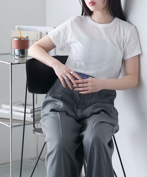 MILLER(ミラー)の「【forksy.】【Robert P. Miller】ロバート ピー ミラー シアー コンパクト クルーネックTシャツ(Tシャツ/カットソー・レディース・シャーベット/オフホワイト/ライトグリーン/ブラック・FREE)」の5枚目の写真