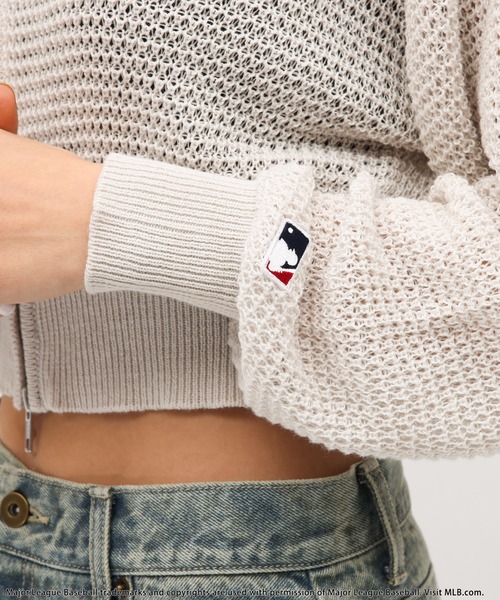 パーカー 「MLB」刺繍ワッペンメッシュニットZIPパーカー レディース MLB】刺繍ワッペンメッシュニットZIPパーカー BACK TO THE FIELD