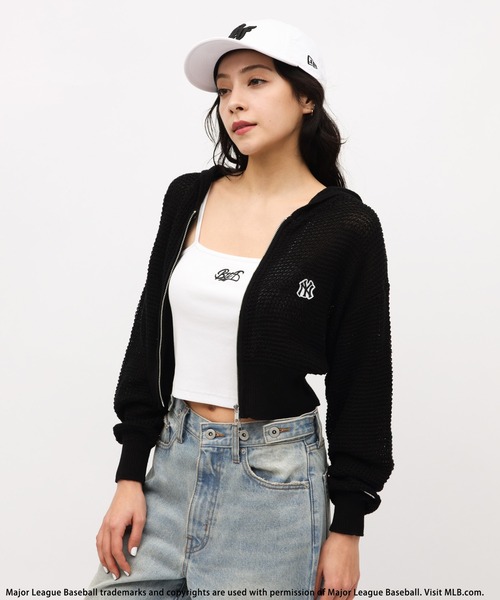 パーカー 「MLB」刺繍ワッペンメッシュニットZIPパーカー レディース MLB】刺繍ワッペンメッシュニットZIPパーカー BACK TO THE FIELD