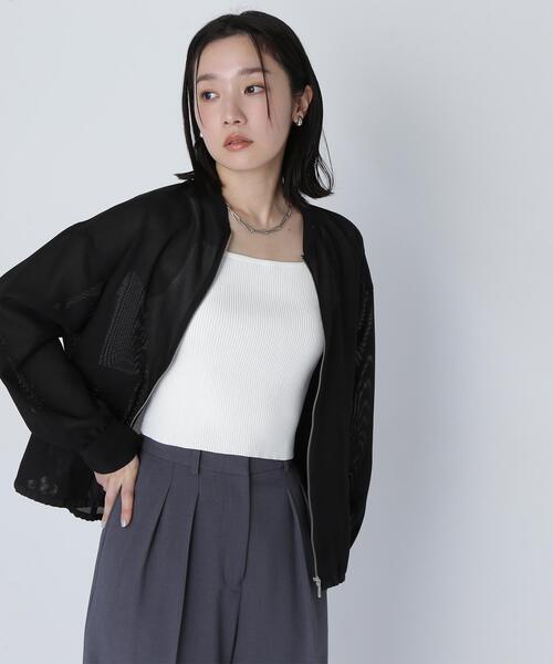 NATURAL BEAUTY BASIC(ナチュラルビューティーベーシック)の「◇【Oggi掲載】メッシュブルゾン(ブルゾン・レディース・ブラック/オフホワイト・FREE)」の2枚目の写真
