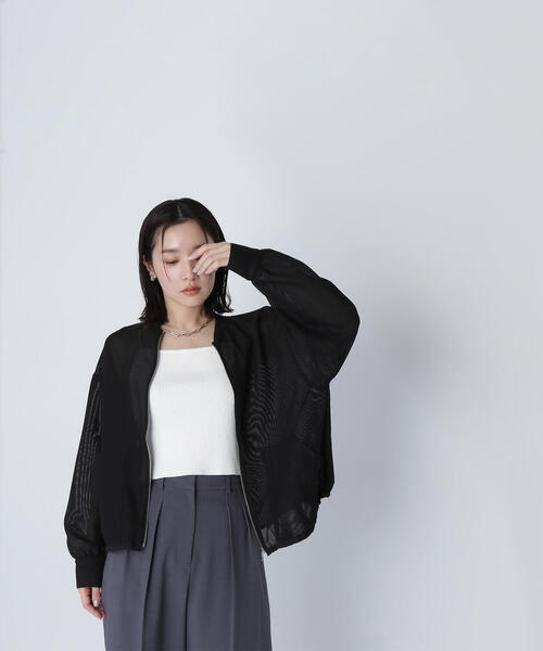 NATURAL BEAUTY BASIC（ナチュラルビューティーベーシック）の「◇【Oggi掲載】メッシュブルゾン（ブルゾン・レディース・ブラック/オフホワイト・FREE）」の5枚目の写真