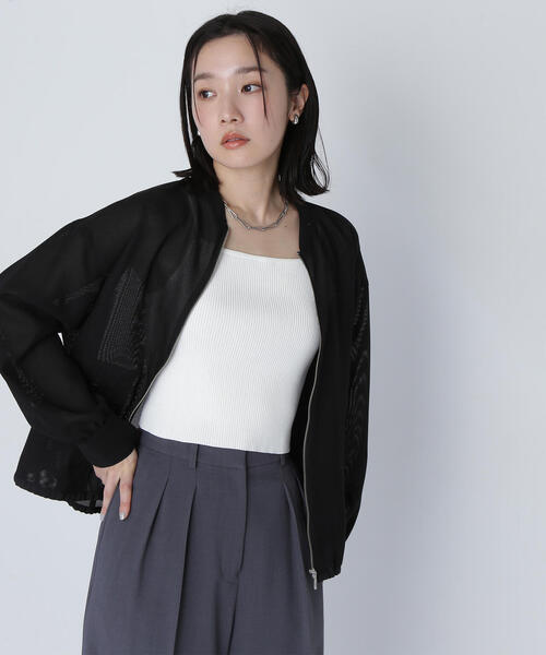 NATURAL BEAUTY BASIC（ナチュラルビューティーベーシック）の「◇【Oggi掲載】メッシュブルゾン（ブルゾン・レディース・ブラック/オフホワイト・FREE）」の2枚目の写真