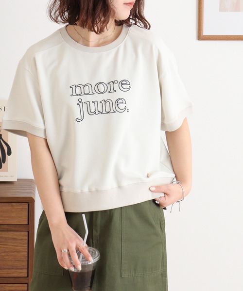 EGLANTINE（エグランティーヌ）の「EGLANTINE チェーンステッチ加工 半袖ロゴカットソープルオーバー（Tシャツ/カットソー・レディース・サンドベージュ/ネイビー/モカ/パープル・40）」の7枚目の写真