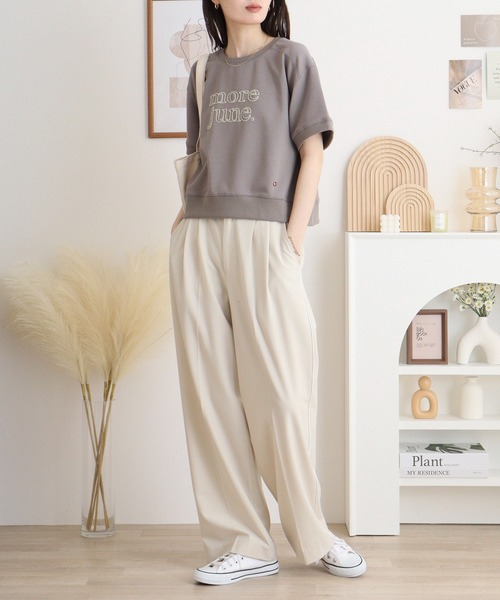 EGLANTINE（エグランティーヌ）の「EGLANTINE チェーンステッチ加工 半袖ロゴカットソープルオーバー（Tシャツ/カットソー・レディース・サンドベージュ/ネイビー/モカ/パープル・40）」の8枚目の写真
