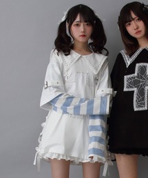 十字架スタッズストライプワンピース