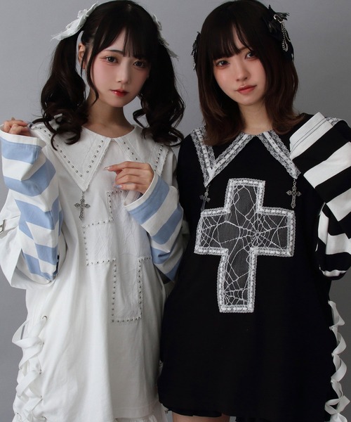 DearMyLove（ディアマイラブ）の「十字架スタッズストライプワンピース（ワンピース・レディース・ブラック/サックスブルー/レッド/ホワイト・M-L/LL～3L）」の22枚目の写真