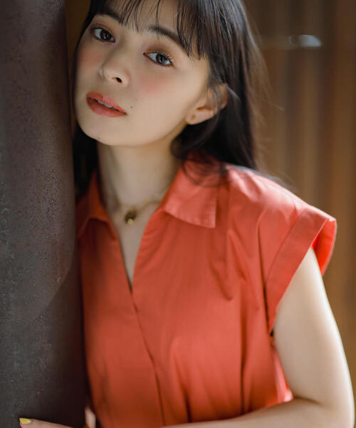 NATURAL BEAUTY BASIC（ナチュラルビューティーベーシック）の「◇ベルテッドポケットシャツワンピース（シャツワンピース・レディース・ネイビー/ベージュ/オレンジ・MEDIUM/SMALL/P/S）」の9枚目の写真