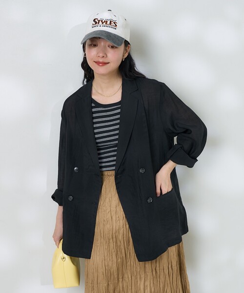 FREAK'S STORE(フリークスストア)の「シアージャケット/ダブルブレストジャケット(テーラードジャケット・レディース・ブラック/ピンク系その他/グレー・フリ-)」の20枚目の写真