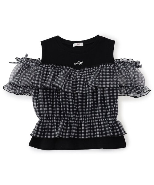 algy(アルジー)の「シアードッキング半袖トップス(Tシャツ/カットソー・キッズ・ピンク/チェック/オフホワイト・XXX-SMALL/MEDIUM/SMALL/X-SMALL/XX-SMALL)」の3枚目の写真