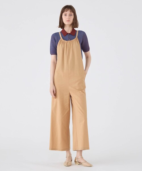 セール】コットンジョーゼット ギャザーオールインワン（つなぎ