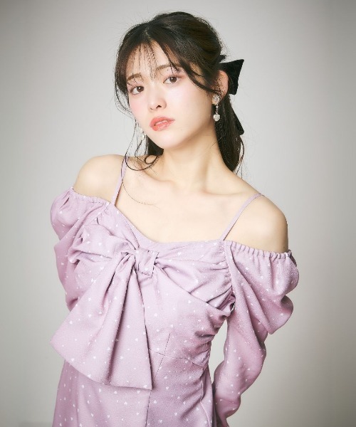 LANTINAM(ランティナム)の「Heart Pattern Ribbon Dress-ハート柄ワンピース(ワンピース・レディース・ピンク/ネイビー・MEDIUM/SMALL)」の19枚目の写真