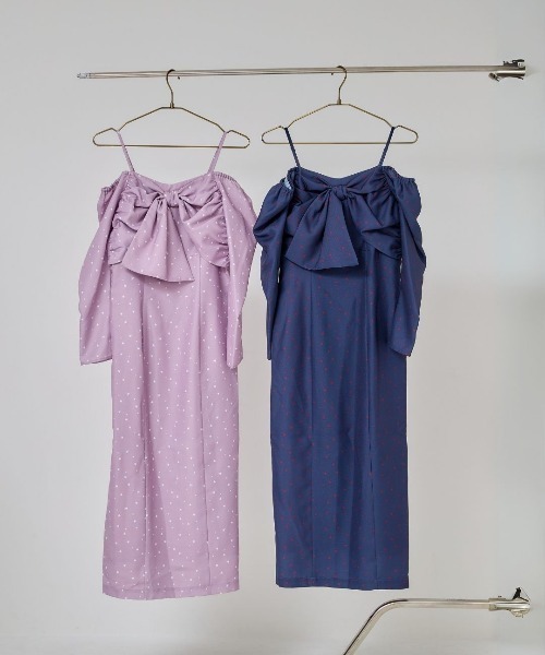 LANTINAM(ランティナム)の「Heart Pattern Ribbon Dress-ハート柄ワンピース(ワンピース・レディース・ピンク/ネイビー・MEDIUM/SMALL)」の14枚目の写真