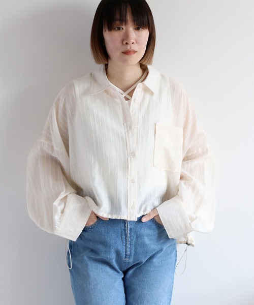 cepo(セポ)の「〈袖2way〉シアーストライプドロストシャツ(シャツ/ブラウス・レディース・ライム/サックスブルー/オフホワイト・M)」の1枚目の写真