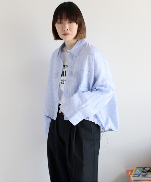 cepo(セポ)の「〈袖2way〉シアーストライプドロストシャツ(シャツ/ブラウス・レディース・ライム/サックスブルー/オフホワイト・M)」の3枚目の写真