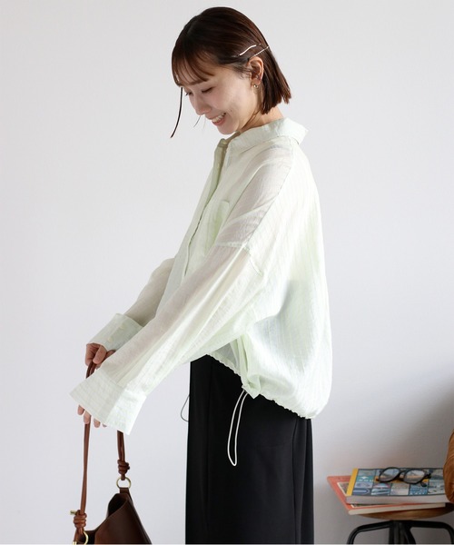 cepo(セポ)の「〈袖2way〉シアーストライプドロストシャツ(シャツ/ブラウス・レディース・ライム/サックスブルー/オフホワイト・M)」の2枚目の写真