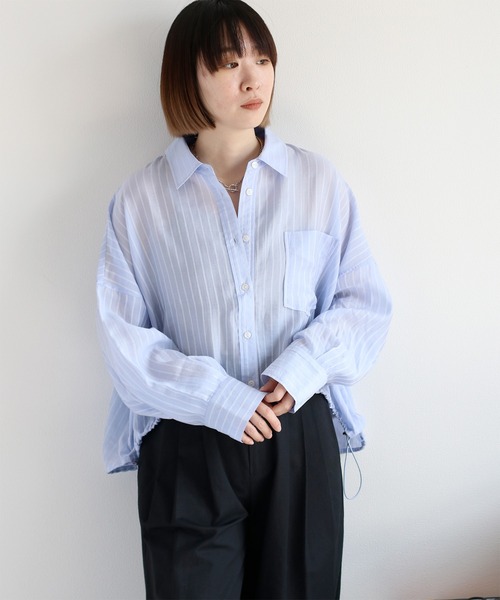cepo(セポ)の「〈袖2way〉シアーストライプドロストシャツ(シャツ/ブラウス・レディース・ライム/サックスブルー/オフホワイト・M)」の21枚目の写真