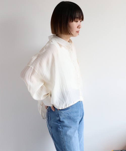 cepo(セポ)の「〈袖2way〉シアーストライプドロストシャツ(シャツ/ブラウス・レディース・ライム/サックスブルー/オフホワイト・M)」の5枚目の写真
