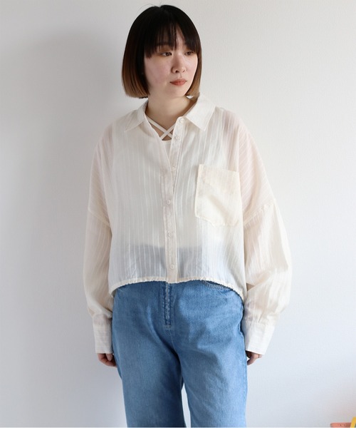 cepo(セポ)の「〈袖2way〉シアーストライプドロストシャツ(シャツ/ブラウス・レディース・ライム/サックスブルー/オフホワイト・M)」の6枚目の写真