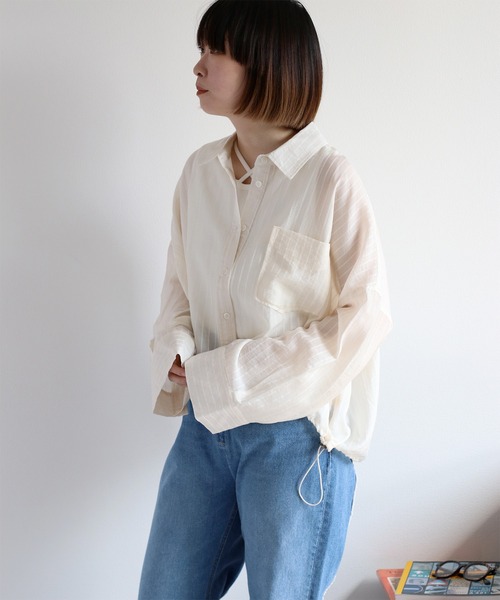 cepo(セポ)の「〈袖2way〉シアーストライプドロストシャツ(シャツ/ブラウス・レディース・ライム/サックスブルー/オフホワイト・M)」の7枚目の写真