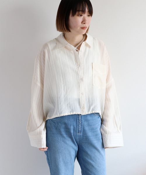 cepo(セポ)の「〈袖2way〉シアーストライプドロストシャツ(シャツ/ブラウス・レディース・ライム/サックスブルー/オフホワイト・M)」の8枚目の写真