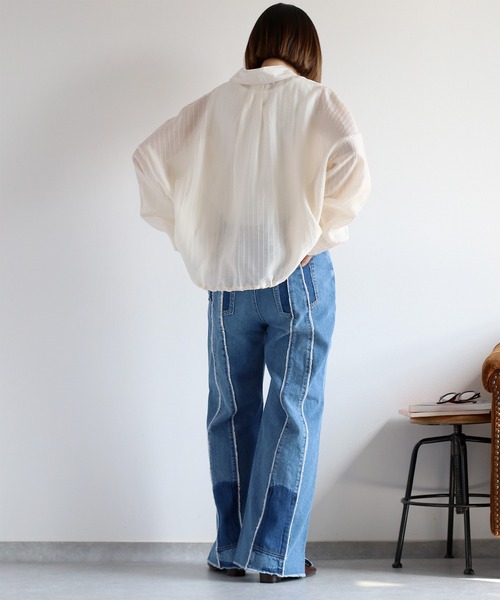 cepo(セポ)の「〈袖2way〉シアーストライプドロストシャツ(シャツ/ブラウス・レディース・ライム/サックスブルー/オフホワイト・M)」の13枚目の写真
