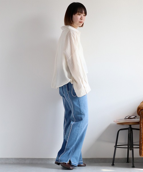 cepo(セポ)の「〈袖2way〉シアーストライプドロストシャツ(シャツ/ブラウス・レディース・ライム/サックスブルー/オフホワイト・M)」の14枚目の写真