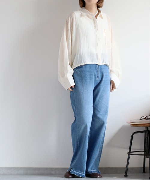 cepo(セポ)の「〈袖2way〉シアーストライプドロストシャツ(シャツ/ブラウス・レディース・ライム/サックスブルー/オフホワイト・M)」の15枚目の写真