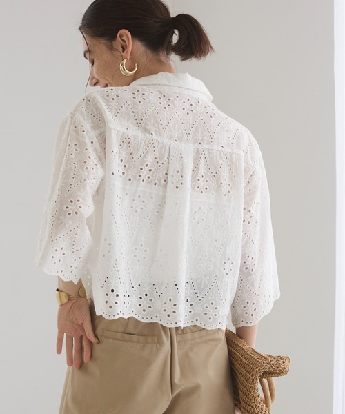 ANGIE（アンジー）の「スカラップレース ハーフスリーブ シャツ（シャツ/ブラウス・レディース・ブラック/ホワイト/アイボリー・FREE）」の18枚目の写真