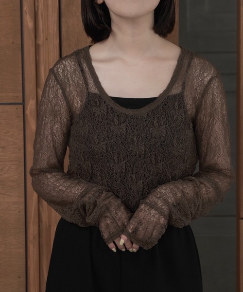 lawgy（ラウジー）の「lace 2way shirring tops / レース2wayシャーリングトップス（Tシャツ/カットソー・レディース・ブラウン/ホワイト/アイボリー・FREE）」の8枚目の写真