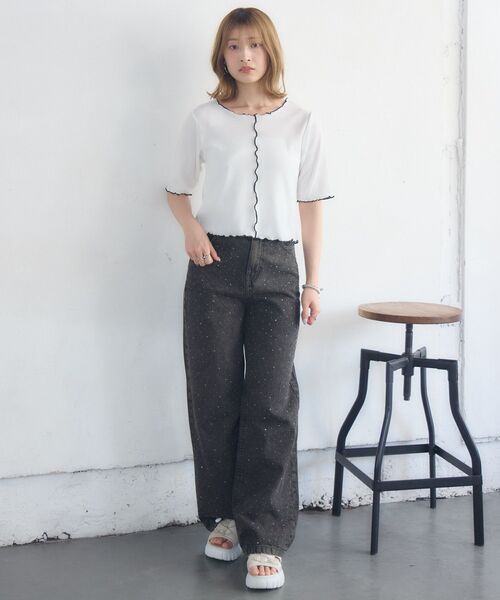 RETRO GIRL(レトロガール)の「メロウ5分袖CT(Tシャツ/カットソー・レディース・ホワイト系その他/ブラック/オフホワイト/ピンク・FREE)」の17枚目の写真