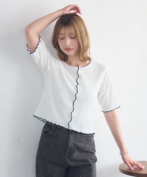 RETRO GIRL(レトロガール)の「メロウ5分袖CT(Tシャツ/カットソー・レディース・ホワイト系その他/ブラック/オフホワイト/ピンク・FREE)」の21枚目の写真