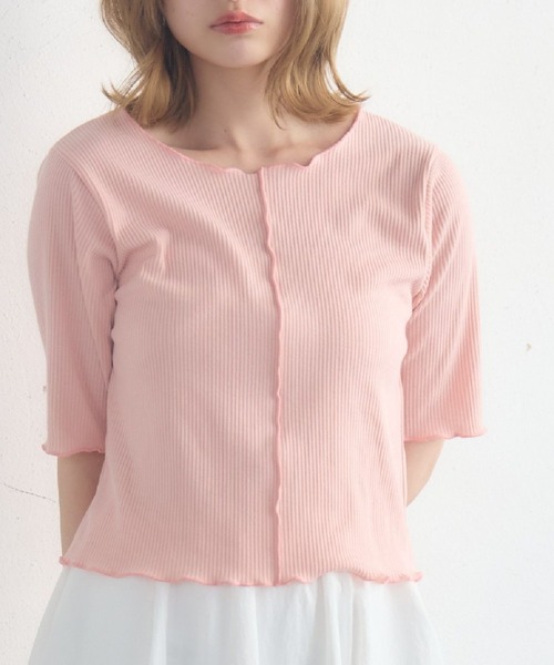 RETRO GIRL(レトロガール)の「メロウ5分袖CT(Tシャツ/カットソー・レディース・ホワイト系その他/ブラック/オフホワイト/ピンク・FREE)」の4枚目の写真